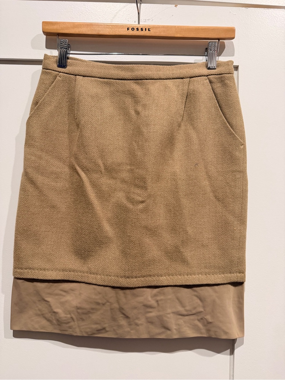 BCBG MaxAzaria Fossil Women's Tan Wool-Blend Mini Skirt